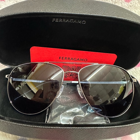 Salvatore Ferragamo Silver and Black Sunglasses